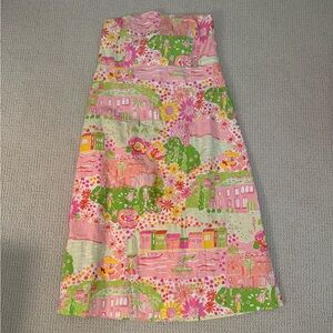 Lily Pulitzer strapless pink, white & green.